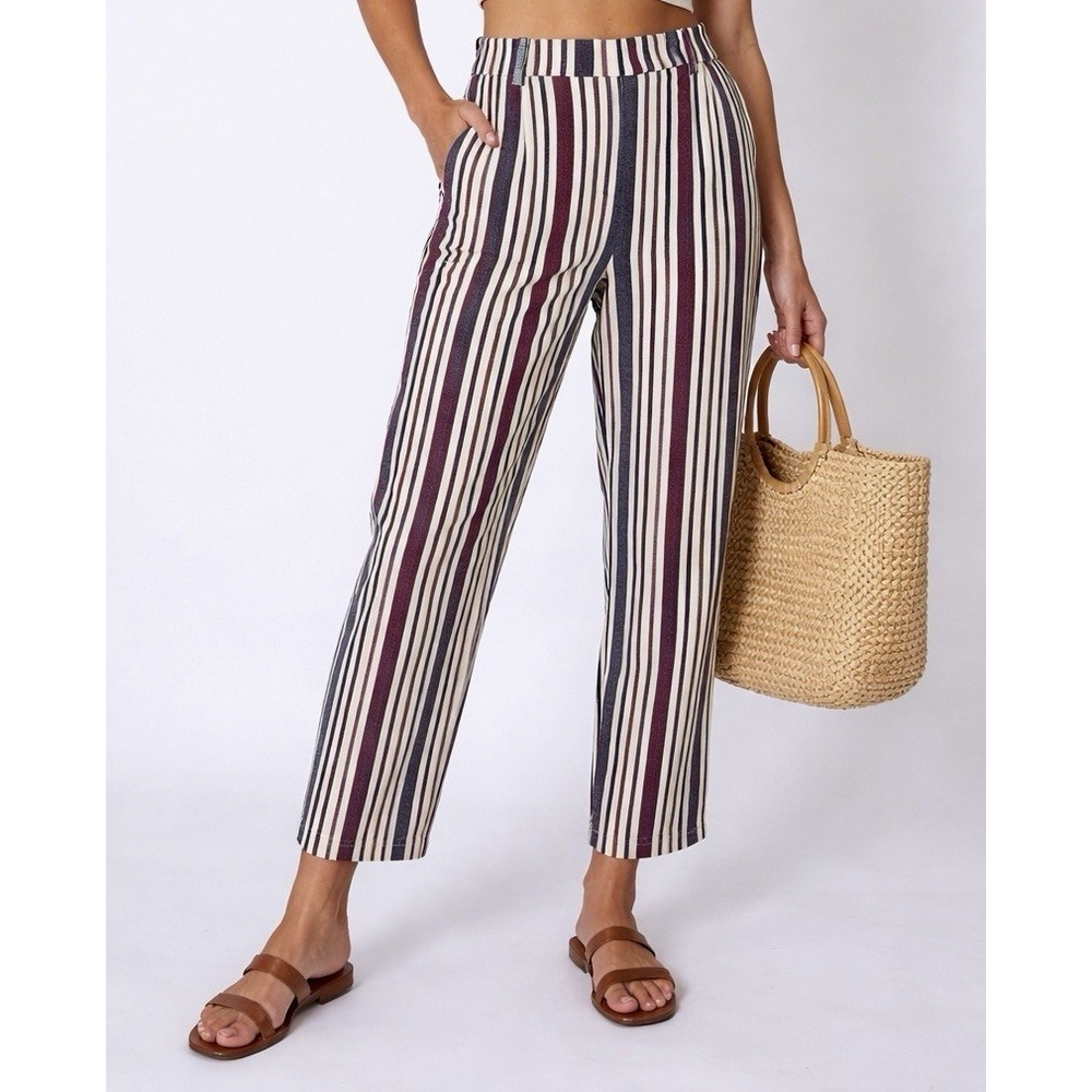 Free People Linen Blend Striped Pants Boho Straight Leg Size 2 Casual Chic